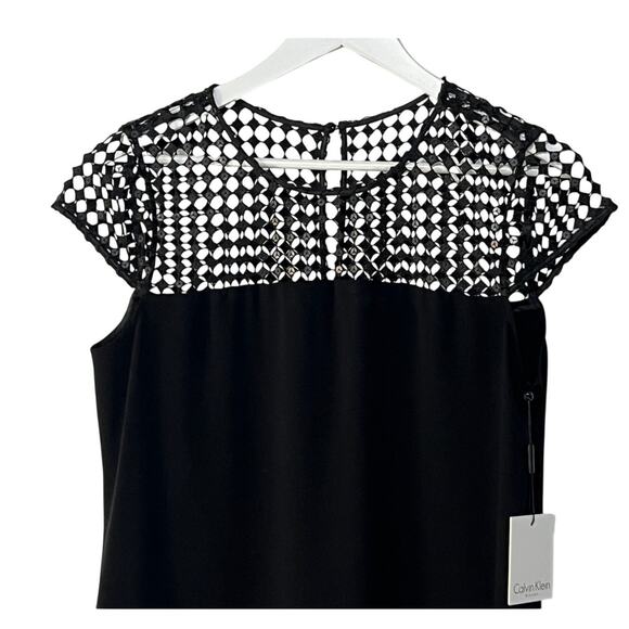 CALVIN KLEIN WOMENS SIZE 10 SEQUIN KNIT YOKE CAP SLEEVE SHIFT DRESS BLACK NEW - Picture 4 of 12